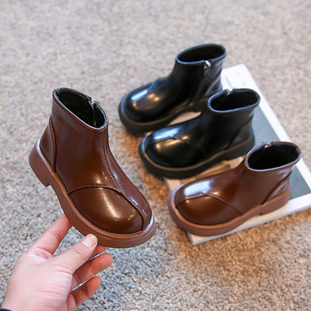 Есенно-зимни детски ботуши до глезена Модни ботуши за момичета Момчета Нехлъзгащи се детски ежедневни кожени обувки Черно-кафяви 2-10T