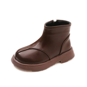 Есенно-зимни детски ботуши до глезена Модни ботуши за момичета Момчета Нехлъзгащи се детски ежедневни кожени обувки Черно-кафяви 2-10T