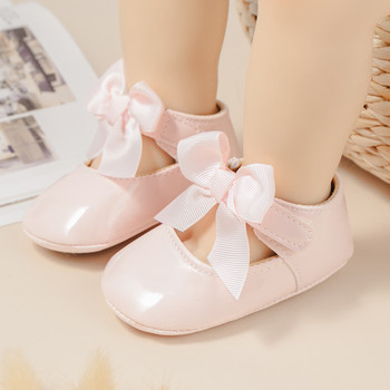 KIDSUN 2021 Нови обувки за принцеси за бебета и момичета Розови обувки за рокли с панделка PU кожени гумени меки подметки Неплъзгащи се ежедневни обувки за малки деца