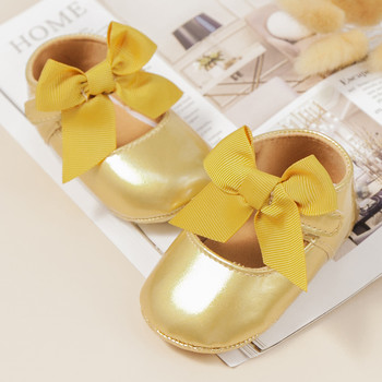 KIDSUN 2021 Нови обувки за принцеси за бебета и момичета Розови обувки за рокли с панделка PU кожени гумени меки подметки Неплъзгащи се ежедневни обувки за малки деца