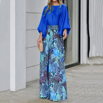 Elegantna labava odjeća za žene Moda za proljeće 2023. Košulje s O-izrezom Topovi i hlače s printom Odijelo Ženski ljetni dvodijelni set dugih rukava