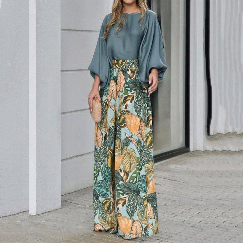 Elegantna labava odjeća za žene Moda za proljeće 2023. Košulje s O-izrezom Topovi i hlače s printom Odijelo Ženski ljetni dvodijelni set dugih rukava