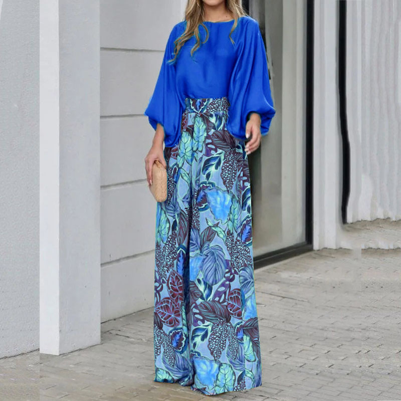 Elegantna labava odjeća za žene Moda za proljeće 2023. Košulje s O-izrezom Topovi i hlače s printom Odijelo Ženski ljetni dvodijelni set dugih rukava