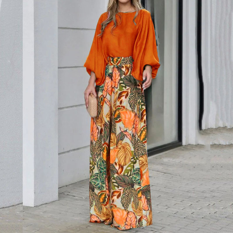 Elegantna labava odjeća za žene Moda za proljeće 2023. Košulje s O-izrezom Topovi i hlače s printom Odijelo Ženski ljetni dvodijelni set dugih rukava