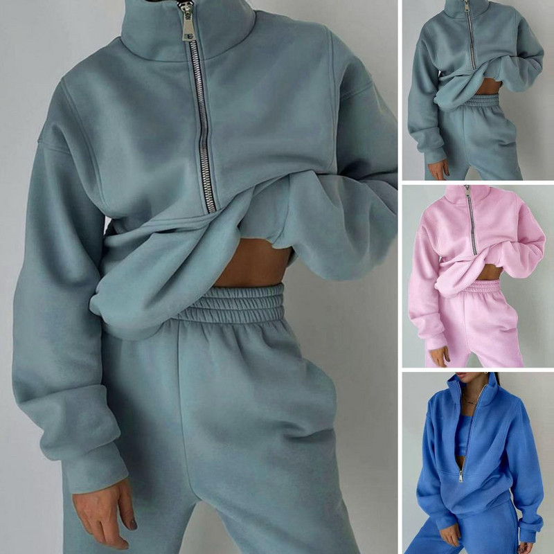 Set de trening pentru femei Set de pantaloni de hanorac Set elegant de două piese pentru femei pentru sporturile de toamnă de iarnă Trening confortabil pentru ocazional