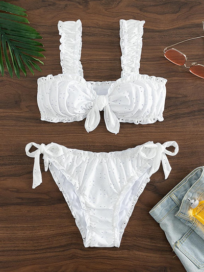 Schiffy Knot Bikini laterale cu cravată în față 2023 Costum de baie alb pentru femei Costume de baie pentru femei sexy baie pentru baie Costum de baie pentru plajă