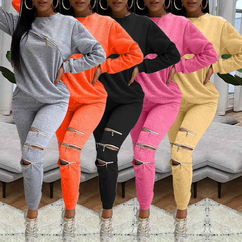 Πορτοκαλί γυναικεία φθινοπωρινά casual σετ δύο τεμαχίων με κουκούλα Crop tops Sporty κολάν που ταιριάζουν ελαστικά απαλά Skinny Fitness Slim Streetwear