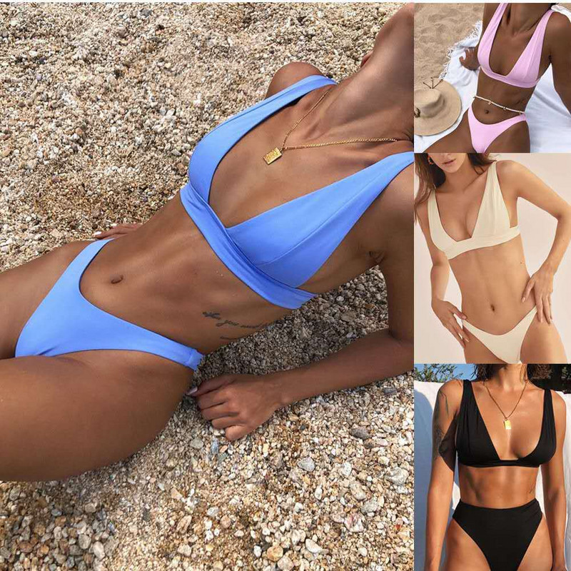 Nou Sexy Bikini 2023 Costum de baie Solid Femei Costume de baie Push Up Set Bikini Costum de baie brazilian Costum de baie de vară Costum de baie XL