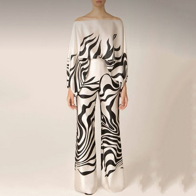 Elegantni temperamentni kompleti hlača s dugim rukavima na jedno rame Uzročni opušteni, drapirani oblozi, uski ženski kompleti s hlačama do poda