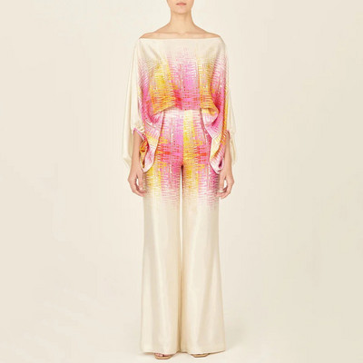 Elegantni temperamentni kompleti hlača s dugim rukavima na jedno rame Uzročni opušteni, drapirani oblozi, uski ženski kompleti s hlačama do poda