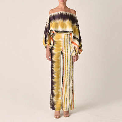 Elegantni temperamentni kompleti hlača s dugim rukavima na jedno rame Uzročni opušteni, drapirani oblozi, uski ženski kompleti s hlačama do poda