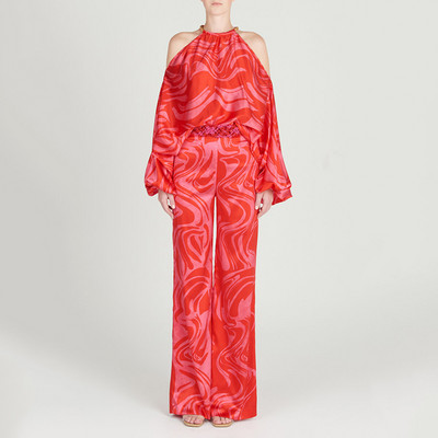 Elegantni temperamentni kompleti hlača s dugim rukavima na jedno rame Uzročni opušteni, drapirani oblozi, uski ženski kompleti s hlačama do poda