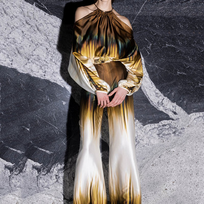 Elegantni temperamentni kompleti hlača s dugim rukavima na jedno rame Uzročni opušteni, drapirani oblozi, uski ženski kompleti s hlačama do poda