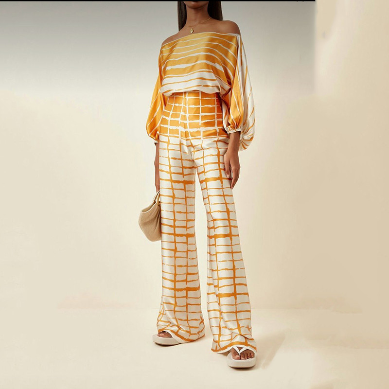 Elegantni temperamentni kompleti hlača s dugim rukavima na jedno rame Uzročni opušteni, drapirani oblozi, uski ženski kompleti s hlačama do poda