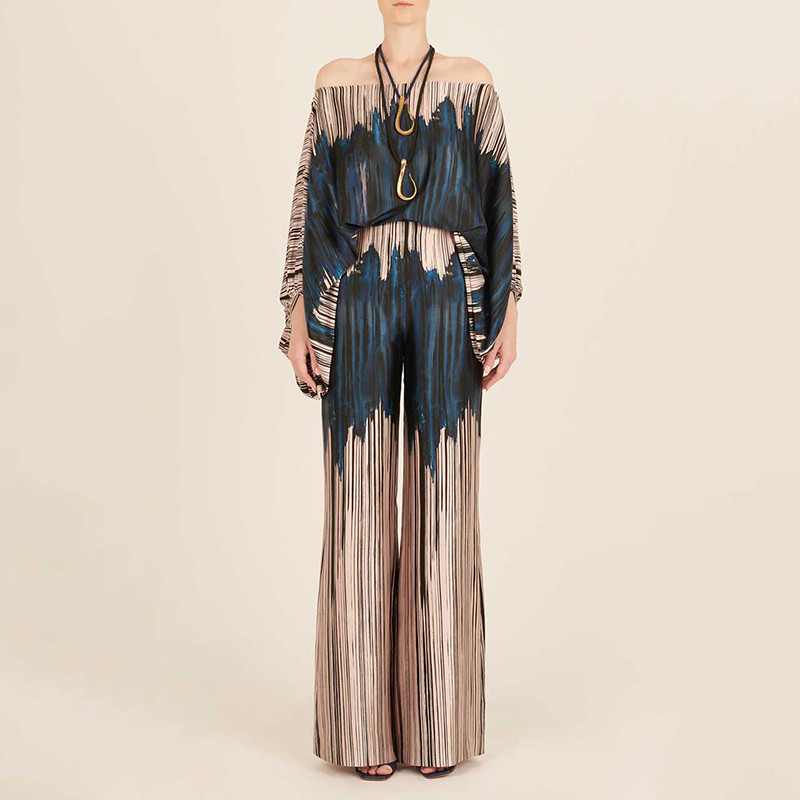 Elegantni temperamentni kompleti hlača s dugim rukavima na jedno rame Uzročni opušteni, drapirani oblozi, uski ženski kompleti s hlačama do poda