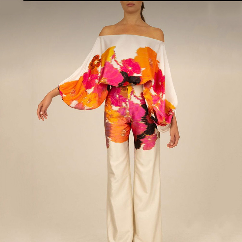 Elegantni temperamentni kompleti hlača s dugim rukavima na jedno rame Uzročni opušteni, drapirani oblozi, uski ženski kompleti s hlačama do poda