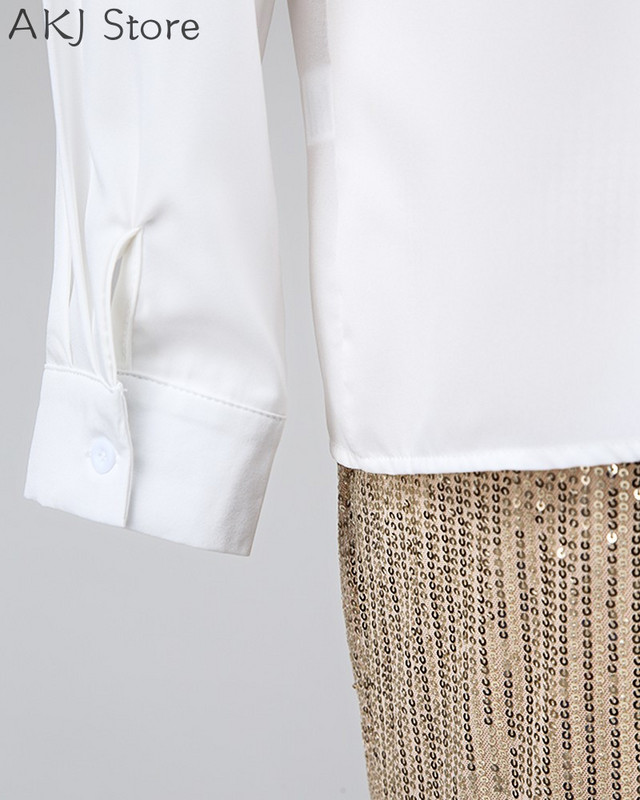 Γυναικείο μακρυμάνικο πουκάμισο με παγιέτες και γυαλιστερό παντελόνι με Glitter