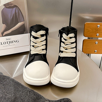 Επώνυμα αθλητικά παπούτσια σε στυλ σχεδιαστή μαύρο λευκό ψηλό για παιδιά Χοντή σόλα με κορδόνια με μεγάλα δάχτυλα Casual δερματίνη μπότες για αγόρια, επώνυμα παπούτσια