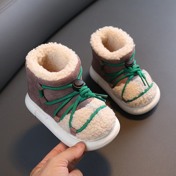 Детски топли памучни ботуши Зимни нови момчета плюс кадифени памучни обувки Момичета Нехлъзгащи се меки подметки Боти до глезена Ежедневни бебешки обувки Botines