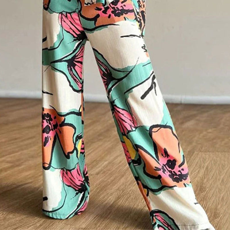 Naiste nööpidega avar särk, sirge jalaga pükste ülikond, pikkade varrukatega pluus, püksid, kaheosaline komplekt, kodurõivad, sisetükid, sügis