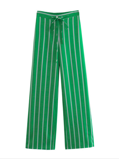 KONDALA Vintage πράσινο ριγέ γυναικεία κοστούμια μακρυμάνικα υπερμεγέθη πουκάμισα + ψηλόμεσο παντελόνι με φαρδύ πόδι Fashion 2023 καλοκαιρινό σετ διακοπών