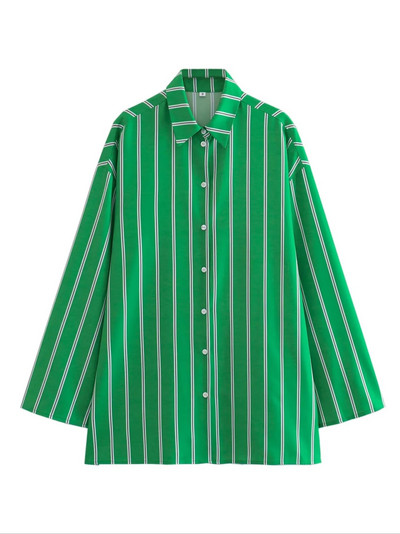 KONDALA Vintage πράσινο ριγέ γυναικεία κοστούμια μακρυμάνικα υπερμεγέθη πουκάμισα + ψηλόμεσο παντελόνι με φαρδύ πόδι Fashion 2023 καλοκαιρινό σετ διακοπών