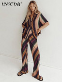 Casual ριγέ παντελόνι Γυναικείο παντελόνι ψηλόμεσο Φαρδύ κοντομάνικο πουκάμισο Γυναικεία κοστούμια Μόδα πουκάμισα πουκάμισα με ανοιχτό γιακά