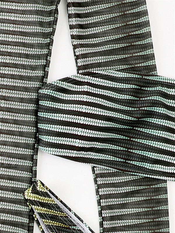 Μπικίνι Μαγιό Γυναικείο Μαγιό 2023 Νέο Three Pieces ριγέ μακρυμάνικο Cover Up Σετ μπικίνι Halter Μαγιό Μπικίνι παραλίας