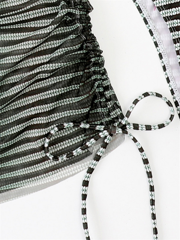 Μπικίνι Μαγιό Γυναικείο Μαγιό 2023 Νέο Three Pieces ριγέ μακρυμάνικο Cover Up Σετ μπικίνι Halter Μαγιό Μπικίνι παραλίας