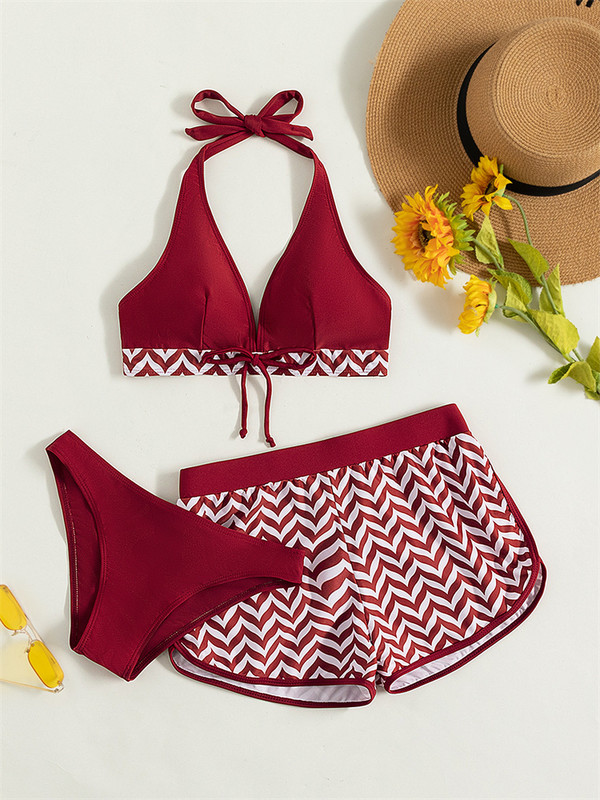 Costum de baie pentru femei 2023 Bikini nou, negru, solid, Set de bikini în trei piese Costum de baie Push Up Costum de baie Pantaloni scurți pentru femei Imbracaminte de plajă de vară