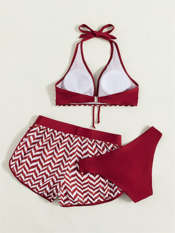 Costum de baie pentru femei 2023 Bikini nou, negru, solid, Set de bikini în trei piese Costum de baie Push Up Costum de baie Pantaloni scurți pentru femei Imbracaminte de plajă de vară