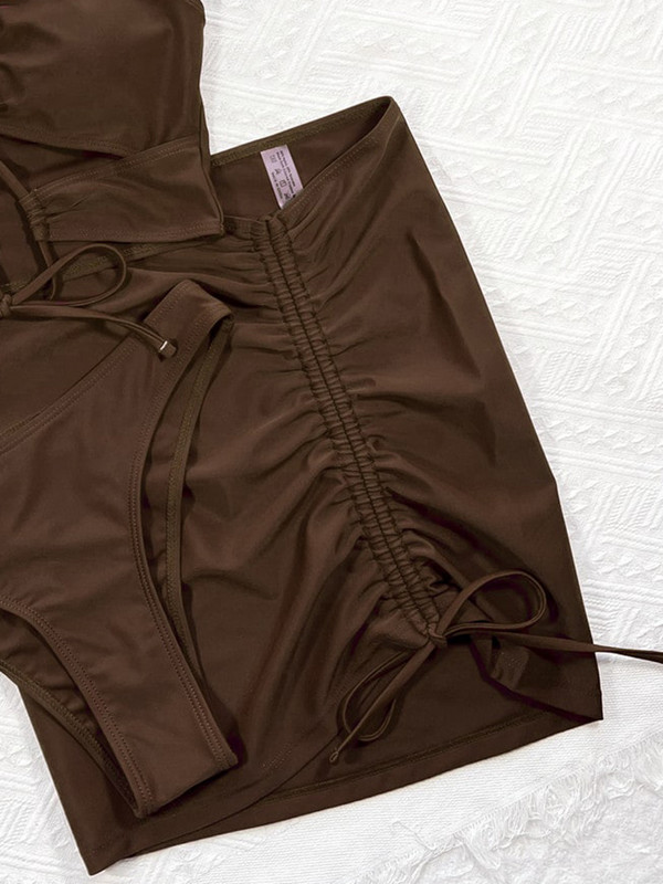 Μαγιό Γυναικεία Μαγιό Μπικίνι Τριών Τεμαχίων 2023 Νέο Σετ μπικίνι με μασίφ halter Cover Up με φούστες Μαγιό Γυναικείο μπικίνι