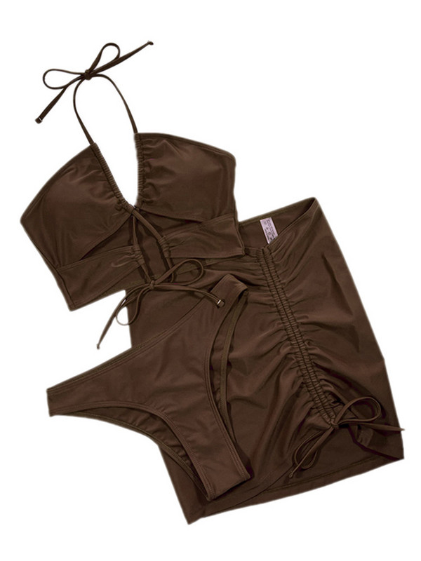 Μαγιό Γυναικεία Μαγιό Μπικίνι Τριών Τεμαχίων 2023 Νέο Σετ μπικίνι με μασίφ halter Cover Up με φούστες Μαγιό Γυναικείο μπικίνι