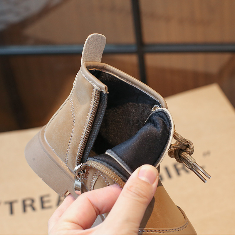 παιδικά κοριτσίστικα μποτάκια μαύρα για κορίτσια Αγόρια Lace Up Zip Φθινοπωρινά παπούτσια 2023 παιδικά τετράγωνο τακούνι αντιολισθητικό συνονθύλευμα Sneakers 26-36