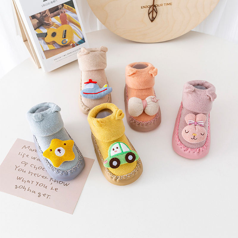 Παιδικές κάλτσες με λαστιχένιες σόλες για νήπια Παιδικά μωρά αγόρια Παπούτσια First Walkers Warm Terry Thicken Παντόφλες Βρέφη Κορίτσι Χειμώνας