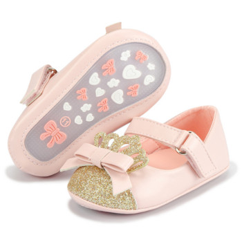 Бебешки обувки за момиче Crown Bling Baby Pink Princess Shoes Противохлъзгаща се плоска гумена подметка Новородени Първи проходилки Обувки за момичета за малки деца