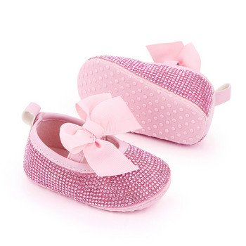 Чисто нови обувки със сребърни кристали за бебета и момичета, новородени обувки с перли, мека подметка, обувки за принцеси за малки деца, бебешки обувки за първи път
