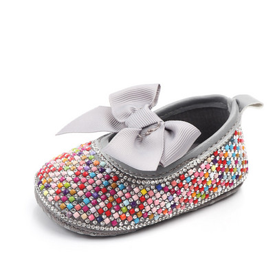 Nou-născuți cu stras argintiu pentru fetițe, pantofi de rochie pentru nou-născut, perla, talpă moale, pantofi de prințesă pentru bebeluși, primii plimbări