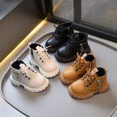 Παιδικά μποτάκια Martin Ανοιξιάτικα και Φθινοπωρινά Νέα Παπούτσια Βρεφικά για Αγόρια Δερμάτινα τοπ κοντές μπότες Κοριτσίστικες μπότες με φερμουάρ στο πλάι Μικρό κίτρινο μποτάκι