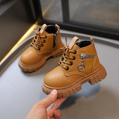 Παιδικά μποτάκια Martin Ανοιξιάτικα και Φθινοπωρινά Νέα Παπούτσια Βρεφικά για Αγόρια Δερμάτινα τοπ κοντές μπότες Κοριτσίστικες μπότες με φερμουάρ στο πλάι Μικρό κίτρινο μποτάκι