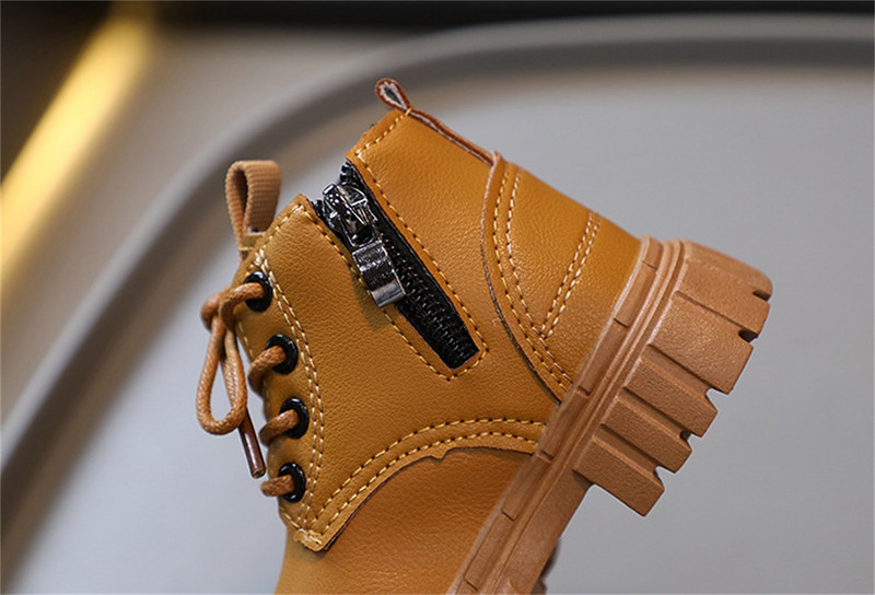 Παιδικά μποτάκια Martin Ανοιξιάτικα και Φθινοπωρινά Νέα Παπούτσια Βρεφικά για Αγόρια Δερμάτινα τοπ κοντές μπότες Κοριτσίστικες μπότες με φερμουάρ στο πλάι Μικρό κίτρινο μποτάκι