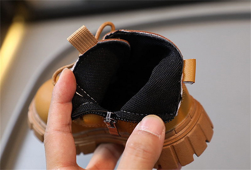 Παιδικά μποτάκια Martin Ανοιξιάτικα και Φθινοπωρινά Νέα Παπούτσια Βρεφικά για Αγόρια Δερμάτινα τοπ κοντές μπότες Κοριτσίστικες μπότες με φερμουάρ στο πλάι Μικρό κίτρινο μποτάκι