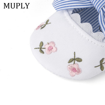 2023 Бебешки обувки с флорална бродерия за новородено момиченце Раиран лък First Walker Меки подметки Сладка обувка на принцеса против плъзгане на малко дете