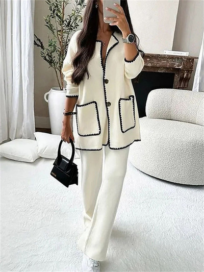 Tossy White Patchwork Fashion Two Piece Straight Legg Γυναικείες χαλαρές αντίθεση Casual streetwear Φθινοπωρινά σετ γυναικεία παντελόνια ψηλόμεση