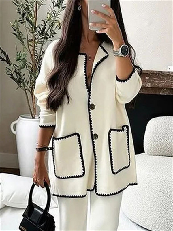 Tossy White Patchwork Fashion Two Piece Straight Legg Γυναικείες χαλαρές αντίθεση Casual streetwear Φθινοπωρινά σετ γυναικεία παντελόνια ψηλόμεση