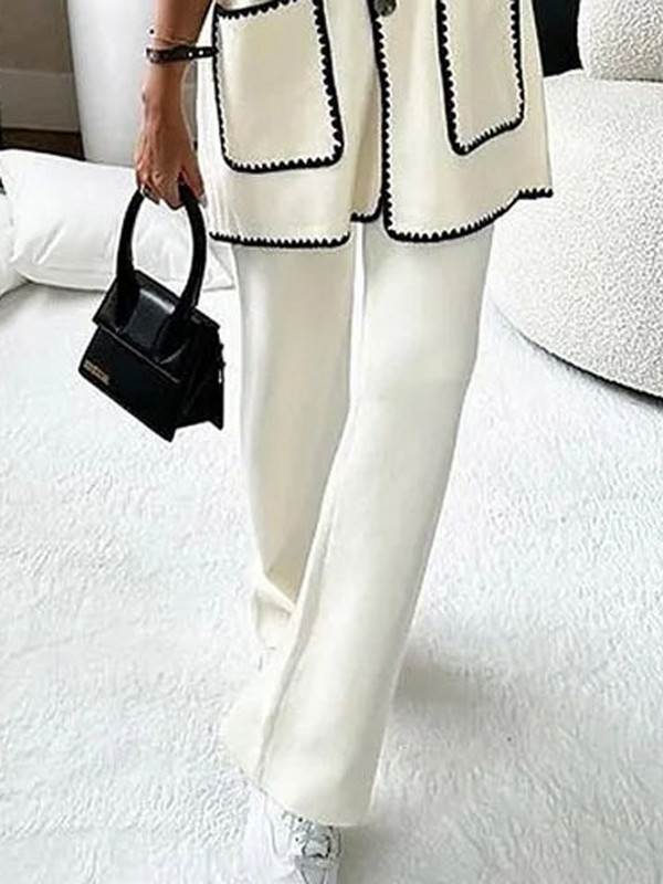 Tossy White Patchwork Fashion Two Piece Straight Legg Γυναικείες χαλαρές αντίθεση Casual streetwear Φθινοπωρινά σετ γυναικεία παντελόνια ψηλόμεση