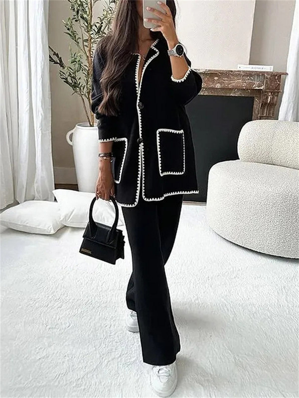 Tossy White Patchwork Fashion Two Piece Straight Legg Γυναικείες χαλαρές αντίθεση Casual streetwear Φθινοπωρινά σετ γυναικεία παντελόνια ψηλόμεση