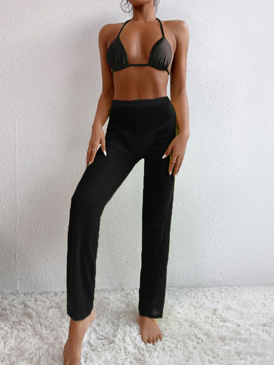 Háromrészes bikini fürdőruha, női fürdőruha, 2023, új tömör fekete bikini szett strand hosszú nadrággal, női fürdőruhával, nyár