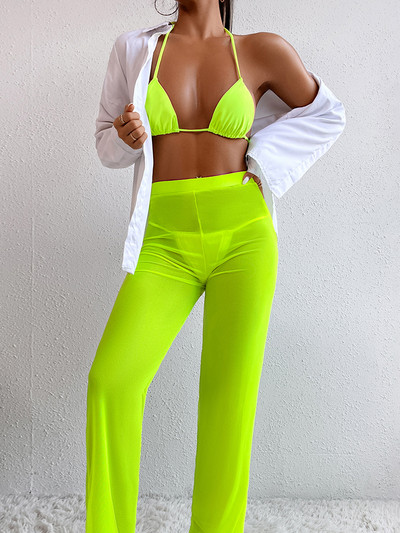 Háromrészes bikini fürdőruha, női fürdőruha, 2023, új tömör fekete bikini szett strand hosszú nadrággal, női fürdőruhával, nyár