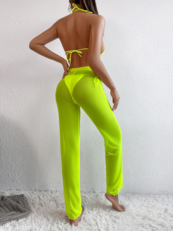 Háromrészes bikini fürdőruha, női fürdőruha, 2023, új tömör fekete bikini szett strand hosszú nadrággal, női fürdőruhával, nyár